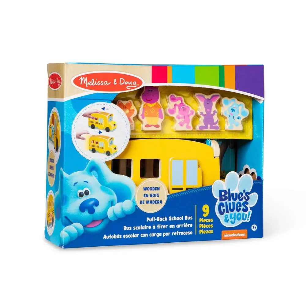 NIB Melissa & Doug Blue's Clues & You Wooden Pull-Back School Bus Toy
